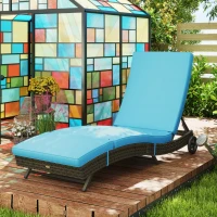 Outsunny Patio Wicker Chaise Lounge Chair, Outdoor PE Rattan Sun lounger with Adjustable Backrest and 2 Wheels, Sky Blue(m-10)