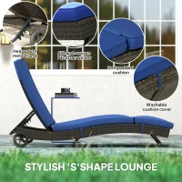 Outsunny Patio Wicker Chaise Lounge Chair, Outdoor PE Rattan Sun lounger with Adjustable Backrest and 2 Wheels, Dark Blue(m-6)