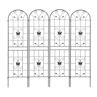 4 Pack Metal Garden Trellis with Butterfly Decoration and Powder Coated Iron, Extendable Design Rustproof Climbing Plant Support, Black