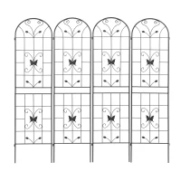 4 Pack Metal Garden Trellis with Butterfly Decoration and Powder Coated Iron, Extendable Design Rustproof Climbing Plant Support, Black(m-2)