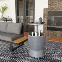 Outsunny 11 Gallon Patio Cooler Side Table, 3-in-1 Outdoor Cool Bar Table with Height Adjustable Top, Drainage Plug, Grey(m-9)