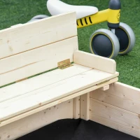 Outsunny Wooden Kids Sandbox with Foldable Bench Seat, 2 Plastic Boxes, Bottom Liner, Storage Space for Garden, Backyard(m-9)