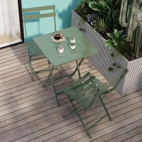 3-Piece Patio Bistro Set with Foldable Square Table and Chairs, Easy Setup, Space-Saving Design, Dark Green(m-4)
