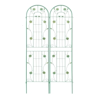 2 Pack Metal Garden Trellis with Leaves and Flower Decorations, Rustproof Climbing Plant Support, 87" Height, Green