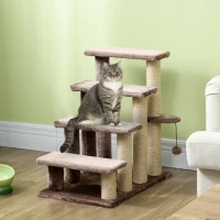 PawHut 4 Levels Cat Steps with Scratching Posts for High Bed, Sofa, Brown(m-10)