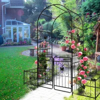 Anti-Rust Coating Metal Garden Arch with Double Gate, Easy Assembled Climbing Plants Support, 79.5" L x 20" W x 86.5" H, Black(m-4)