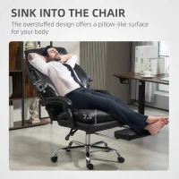 HOMCOM Overstuffed Office Chair, High Back Desk Chair with Foot Rest, Reclining PU Leather Computer Chair, Black(m-4)