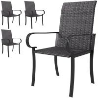 Outsunny Set of 4 Outdoor Wicker Dining Chairs with Armrest, Steel Frame, Highback and Deep Seating, Brown(m-1)