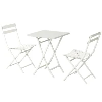 3-Piece Patio Bistro Set with Foldable Square Table and Chairs, Durable Metal Frame, Space-Saving Design, White(m-2)