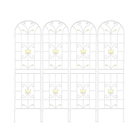 4 Pack Metal Garden Trellis with Butterfly Decoration and Galvanized Round Pipe, Rustproof Climbing Plant Support, Cream White