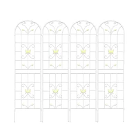 4 Pack Metal Garden Trellis with Butterfly Decoration and Galvanized Round Pipe, Rustproof Climbing Plant Support, Cream White(m-2)