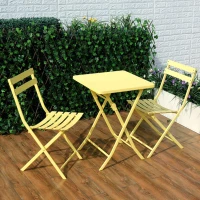 3-Piece Patio Bistro Set with Foldable Square Table and Chairs, Metal Frame, Easy Setup, Yellow(m-5)