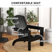 Outsunny Adirondack Chair Patio Muskoka Chair, Outdoor Poplar Wood Fire Pit Chair, Pre-Assembled Backrest Chaise Adirondack with High-back, Large Seat, for Deck, Garden, Black(m-6)