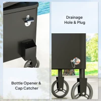Outsunny 80-Qt Outdoor Patio Cooler Cart, Rolling Ice Chest with Adjustable Handle, Wheels, Bottle Opener, Drainage, Outdoor Beverage Cooler Bar Cart for Party BBQ Camping, Black(m-7)
