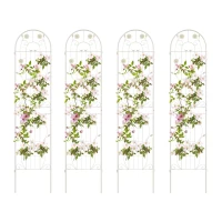 4 Pack Metal Garden Trellis with Bird and Flower Decorations, Rustproof Climbing Plant Support, 87" High, Cream White(m-2)