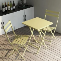 3-Piece Patio Bistro Set with Foldable Square Table and Chairs, Metal Frame, Easy Setup, Yellow(m-4)