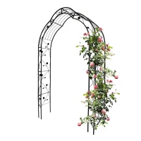 8 Styles Freely Assembled Arch Trellis with Gothic Spire Design, Metal Garden Arbor for Climbing Plants, 59" L x 15.5" W x 98.5" H, Black(m-12)