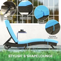 Outsunny Patio Wicker Chaise Lounge Chair, Outdoor PE Rattan Sun lounger with Adjustable Backrest and 2 Wheels, Sky Blue(m-6)