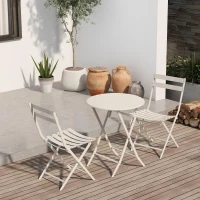3-Piece Durable Patio Bistro Set with Foldable Round Table and Chairs, Sturdy Metal Frame, Easy Setup, White(m-7)