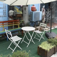 3-Piece Durable Patio Bistro Set with Foldable Round Table and Chairs, Sturdy Metal Frame, Easy Setup, White(m-6)