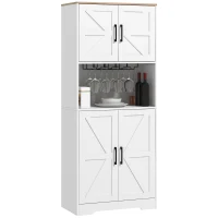 HOMCOM Farmhouse Kitchen Pantry, 68" Freestanding Hutch Storage Cabinet with Microwave Oven Countertop, White(m-11)