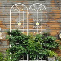 2 Pack Metal Garden Trellis with Butterfly Decoration and Powder Coated Iron, Rustproof Climbing Plant Support, for Outdoor Use, Cream White(m-6)