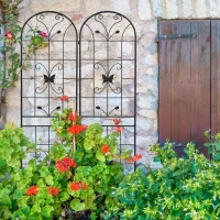 2 Pack Metal Garden Trellis with Butterfly Decoration, for Outdoor Climbing Plant Support, Rustproof, Black(m-6)