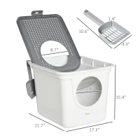 PawHut Covered Cat Litter Box, Easy Cleaning Kitty Litter Box with Front Entrance, Top Exit, Scoop, for Odor Control, White(m-3)