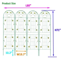 4 Pack Metal Garden Trellis with Sturdy Iron Construction, 71" Rustproof Climbing Plant Support, Green(m-3)