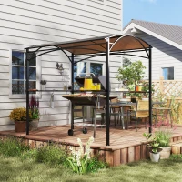 Outsunny 8' x 5' Hardtop Grill Gazebo, Outdoor BBQ Gazebo with PC Board Roof, BBQ Canopy Gazebo with 2 Side Shelves and 10 Hooks(m-1)