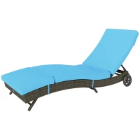 Outsunny Patio Wicker Chaise Lounge Chair, Outdoor PE Rattan Sun lounger with Adjustable Backrest and 2 Wheels, Sky Blue(m-1)