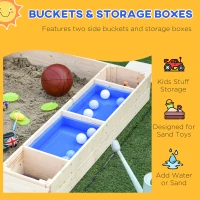 Outsunny Wooden Kids Sandbox with Foldable Bench Seat, 2 Plastic Boxes, Bottom Liner, Storage Space for Garden, Backyard(m-5)