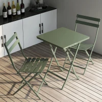 3-Piece Patio Bistro Set with Foldable Square Table and Chairs, Easy Setup, Space-Saving Design, Dark Green(m-5)