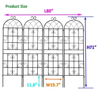 4 Pack Rustproof Climbing Plant Support with Sturdy Iron Construction, Easy Assembled Metal Garden Trellis, 80" L x 71" H, Black(m-3)
