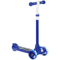 Qaba 3 Wheel Kids Scooter, Toddler Kick Scooter with Adjustable Height, Rear-Fender Brake, LED Light, TPE Handlebar, Blue(m-11)