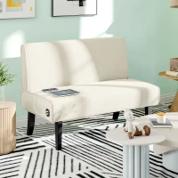 HOMCOM 46.5" Loveseat Couch with USB Ports, Corduroy Love Seat Sofa with Wood Legs for Living Room, Bedroom, Small Space, Cream(m-1)