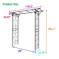 Sturdy Iron Trellis with Anti-Rust Coating, Easy Assembly, Metal Garden Arch for Climbing Plants, 80.5" L x 20.5" W x 81" H, Black(m-3)