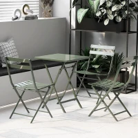 3-Piece Patio Bistro Set with Foldable Square Table and Chairs, Easy Setup, Space-Saving Design, Dark Green(m-1)