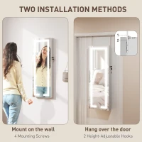 HOMCOM LED Lighted Jewellery Armoire with Mirror Jewellery Cabinet with Storage Lockable Door/Wall Mounted Jewellery Organizer, White(m-7)