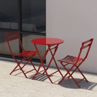 3-Piece Patio Bistro Set with Foldable Round Table and Chairs, Easy Setup, Space-Saving Design, Red(m-6)