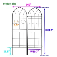 2 Pack Rustproof Metal Garden Trellis with 2 Pot Holders, Climbing Plant Support for Outdoor Flowers, 40" L x 79" H, Black(m-3)
