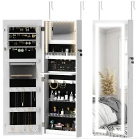 HOMCOM LED Lighted Jewellery Armoire with Mirror Jewellery Cabinet with Storage Lockable Door/Wall Mounted Jewellery Organizer, White(m-11)