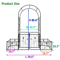 Metal Garden Arch with Anti-Rust Coating, Double Gate Design, Easy Assembled Climbing Plants Support, 79.5" L x 20" W x 86.5" H, Black(m-3)