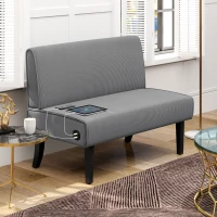 HOMCOM 46.5" Loveseat Couch with USB Ports, Corduroy Love Seat Sofa with Wood Legs for Living Room, Bedroom, Small Space, Grey(m-8)