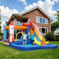 Qaba 5 in 1 Inflatable Bouncy Castle for Kids with 550W Blower, Splash Pool, Jumping Area, Climbing Wall, Cannon(m-1)
