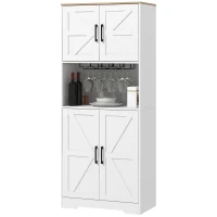 HOMCOM Farmhouse Kitchen Pantry, 68" Freestanding Hutch Storage Cabinet with Microwave Oven Countertop, White(m-2)