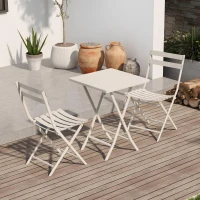 3-Piece Patio Bistro Set with Foldable Square Table and Chairs, Durable Metal Frame, Space-Saving Design, White(m-6)