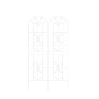 2 Pack Metal Garden Trellis with Butterfly Decoration and Powder Coated Iron, Rustproof Climbing Plant Support, for Outdoor Use, Cream White