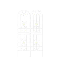 2 Pack Metal Garden Trellis with Butterfly Decoration and Powder Coated Iron, Rustproof Climbing Plant Support, for Outdoor Use, Cream White(m-2)