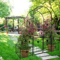 Anti-Rust Coating Metal Garden Arch with Double Gate, Easy Assembled Climbing Plants Support, 79.5" L x 20" W x 86.5" H, Black(m-7)